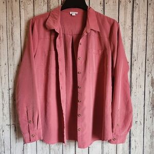 Westport Modal Button Down Shirt Large Mauve Pink Utility Blouse Soft Pocket L